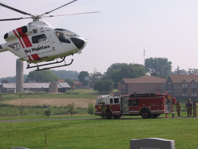 Engine 4 providing a landing zone at the Oxford Cemetery.